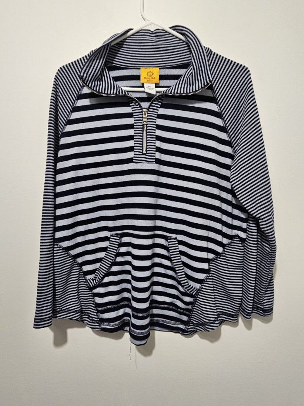 Rudy Rd. Dark and Light Blue Striped  Long Sleeve Partial Zip Top Size Petite L